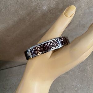 Coach Burgundy & Silver Silver-tone Bangle Bracelet -7.25" -5683 Nice Condition